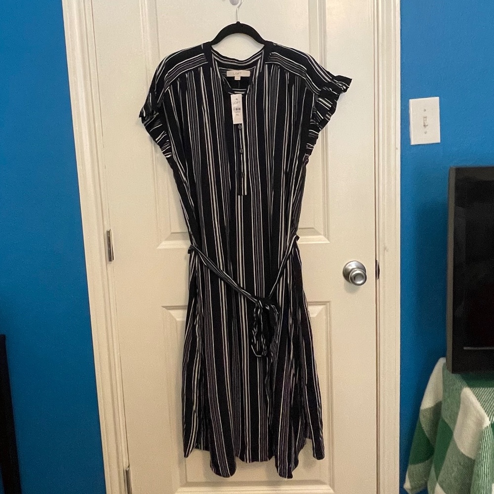 LOFT Navy and White Striped Dress